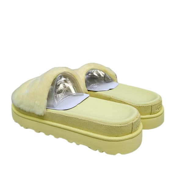 Fuzzy Fur Slides UGG Laton Size 10 Yellow Wool Embroidered Logo Sandal Suede EUC - Picture 5 of 14